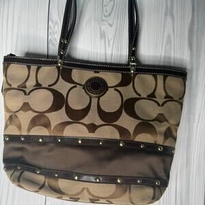 Y2K COACH Signature Stripe Studded Tote Handbag Monogram No G1220-F20014 READ